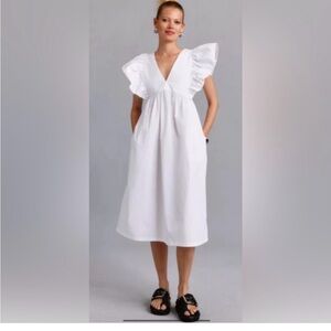 Anthropologie Maeve Elegant White Ruffle Sleeve Maxi Dress Small